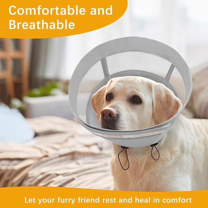 ASENKU Dog Cone Collar, Soft Adjustable Cone for Dogs to Stop Licking, Lightweight Recovery Dog Cone After Surgery, Pet E-Collar for Small, Medium & Large Dogs(Grey, S)