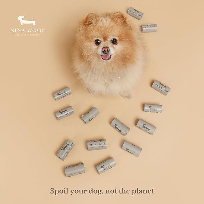 NINA WOOF Dog Poop Bags Rolls - 90 Compostable & Biodegradable for Puppy Walks, Travel, Thick Refill Housebreaking dog poo bags Premium Cornstarch Pet Poo Bags Dogs