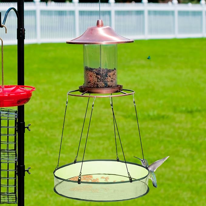 FoldTier 1 Pieces Universal Wild Bird Seed Catcher Hanging Hoop Platform Bird Seed Catcher Tray for Hummingbird Feeders Bee Feeder Outdoor Garden Accessories (24 Inch)