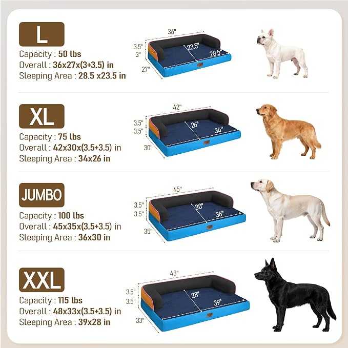 Comfort Expression Extra Large Dog Bed Orthopedic - XL Orthopedic Dog Beds Waterproof Pet Couch Memory Foam Sofa Bolster with Removable Cover - 42 x 30