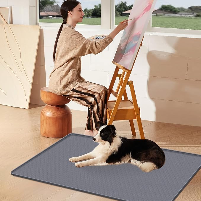 Pee Pads for Dogs, 51" x 25.6" Extra Large Reusable Dog Silicone Mat for Floor Protector, Washable Non-Slip Dog Training Pads for Potty Training (Grey)