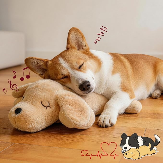 Fuzzwoof Remote Controlled Heartbeat Dog Toy, 8-Sounds & Heartbeat Simulation Plush Toy for Puppy Sleep Aid & Anxiety Relief, Crate Training, Rechargeable Calming Companion