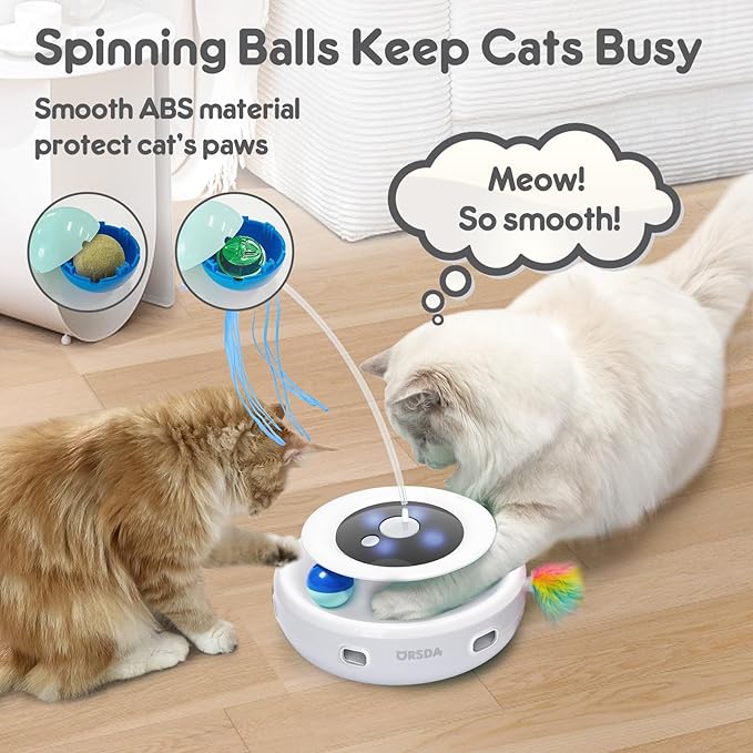 ORSDA Cat Toy, 3-in-1 Automatic Cat Toys for Indoor Cats, Interactive Feather Toys for All Breeds, Replacement Attachments 7PCS Cat Teaser Toy Refills Cat Wand Attachments