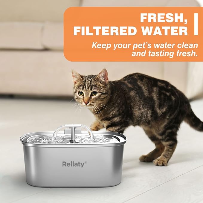 Rellaty Official Cat Fountain Filters Replacement | For 3.2L/108oz Automatic Pet Water Fountain - Includes 12 Sponge Filters & 12 Carbon Filters