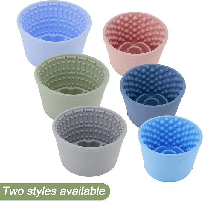 Slow Feeder Dog Bowls, Silicone Dog Lick Bowl with Brush & Scraper, Non-Slip Base Slow Feeder for Anxiety Alleviating & Oral Health, Navy Blue
