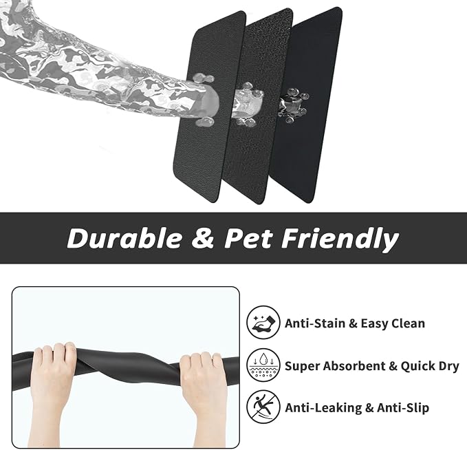 HotLive Dog Food Mat - Absorbent Cat Mat for Food and Water, No Stains Pet Feeding Bowl Mat, Easy to Clean Pet Placemats, Quick Dry Dog Water Dispenser Mat for Messy Drinkers | Black 12"x 19"