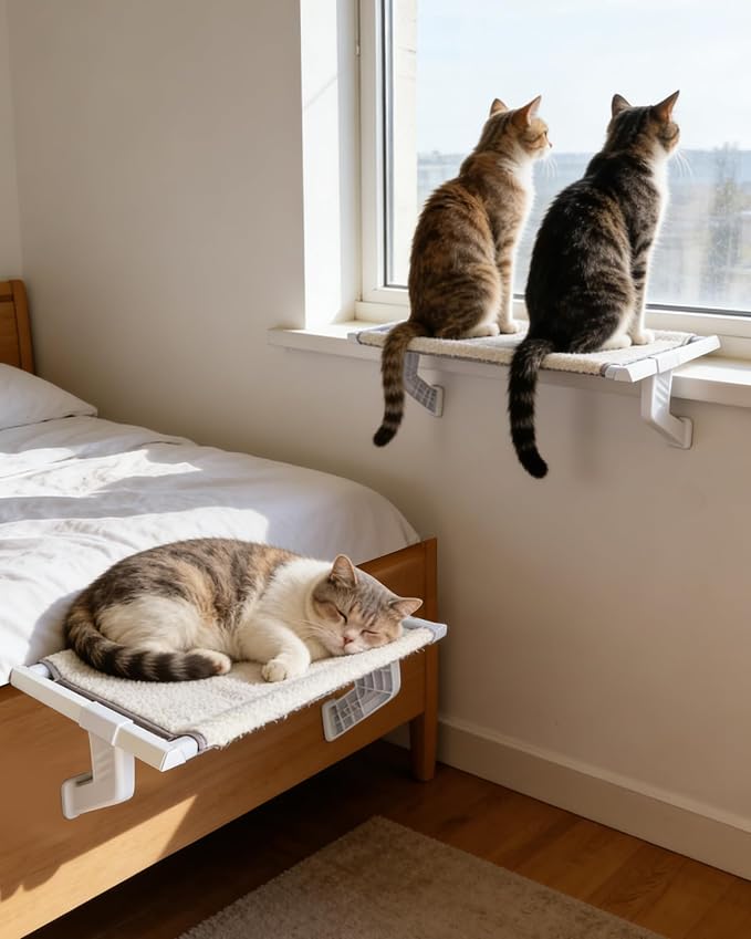 Heavy-Duty Cat Window Perch 2-Pack – All-Metal Frame Supports up to 120 lbs Each – Durable, Easy-to-Assemble Cat Hammocks for Large & Multiple Cats (L 2PC)
