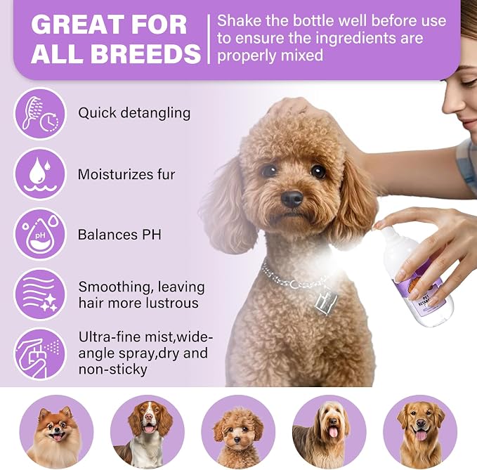 Pet Tear Stain Remover Balm with Pro Powder Brush,Dog Detangler Spray Dematting