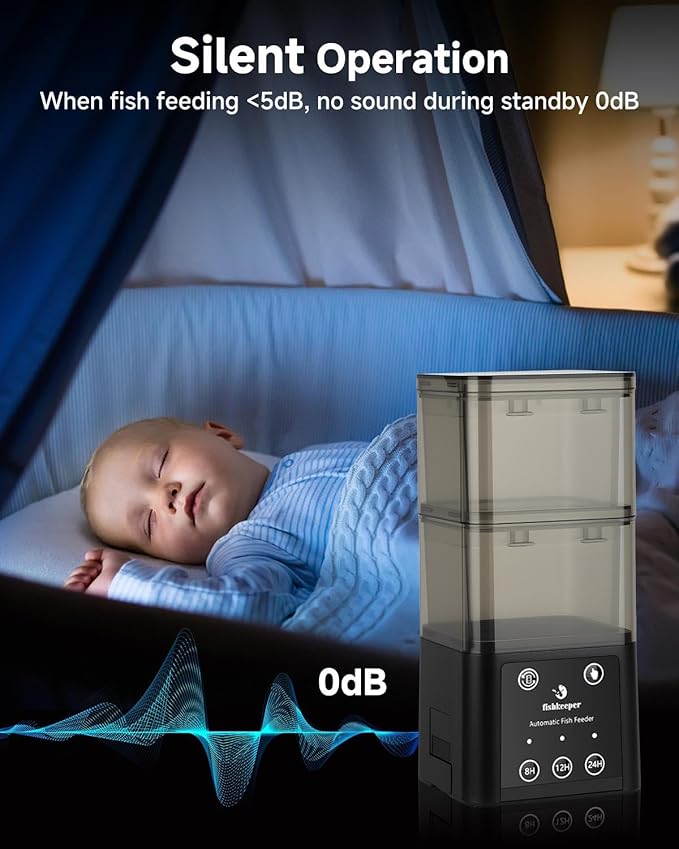 fishkeeper Automatic Fish Feeder for Aquarium - 520ML Large Capacity Adjustable Fish Feeder Automatic Dispenser with Timer for Vacation, Weekend or Daily Use, Three Fixed Methods