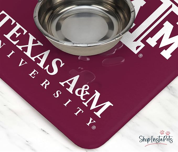 Texas A&M Aggies Officially Licensed Food and Water Mat for Dogs and Cats | 18" x 29" | Non-Slip | Water-Proof