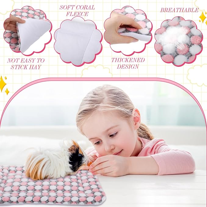 Tudomro 10 Pcs Guinea Pig Bed Mat with Cleaning Dustpan Brush 15" x 11" Animal Bedding Fleece Bunny Sleeping Pad for Small Dogs Cats Rats Hedgehogs Ferrets Hamster Indoor(Dots Star)