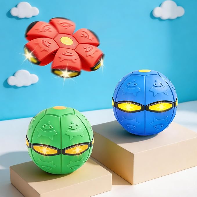 Magic Bouncing Pop Up Balls 3 Pack with 6 LED Lights for Dogs, Dual Form Meta Ball Transforming Design, Flying Saucer Ball Toy, Interactive Bouncy Balls for Pets