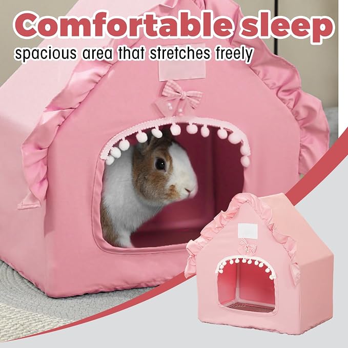 Bunny Tent Guinea Pig House, Machine Washable Guinea Pig Hide Tent Houses & Habitats, Small Animal Bed Hideout Sleeping Bed for Chinchilla Hamster Rat with Cushion(Pink)