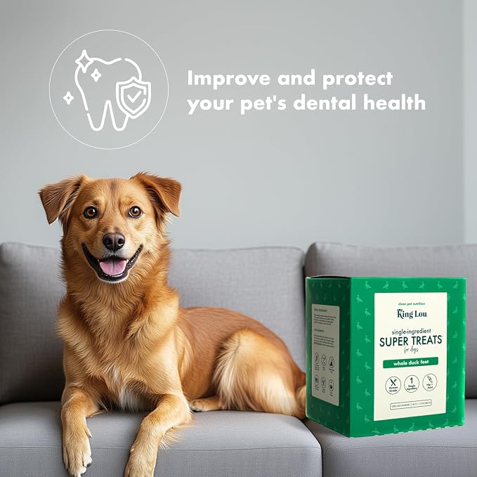 King Lou Pets Whole Duck Feet for Dogs, Single-Ingredient, Dehydrated Duck Feet Dog Treats, Human-Grade, Crunchy Dental Chews for Canine Hip & Joint Support, 40 Count