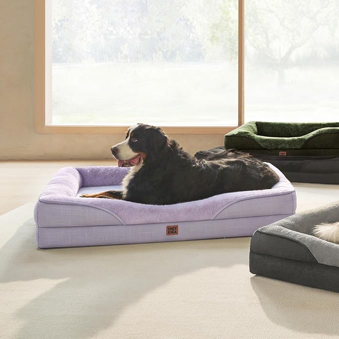 EHEYCIGA Orthopedic Dog Bed for Medium Dog, Memory Foam Dog Couch Bed with Sides, Waterproof Liner & Washable Removable Cover, Bolster Pet Sofa, 30x20 Purple