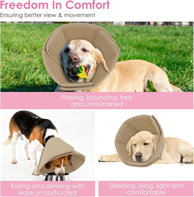 AOFITEE Soft Dog Cone, Adjustable Cones for Dogs After Surgery, Comfy Dog Cone Collar Alternative to Stop Licking, Elizabethan Recovery Collar for Large Dogs(Khaki,Large)