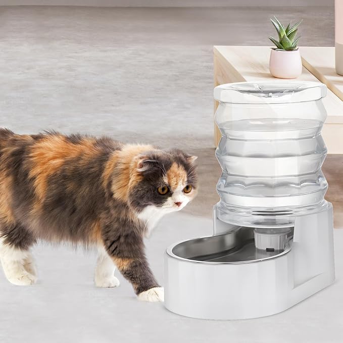RIZZARI 4L Stainless Steel Gravity Water Dispenser for Cats and Small Dogs, No Filter Automatic Pet Water Bowl, Low Maintenance Indoor Hydration Station for Apartments and Busy Pet Owners