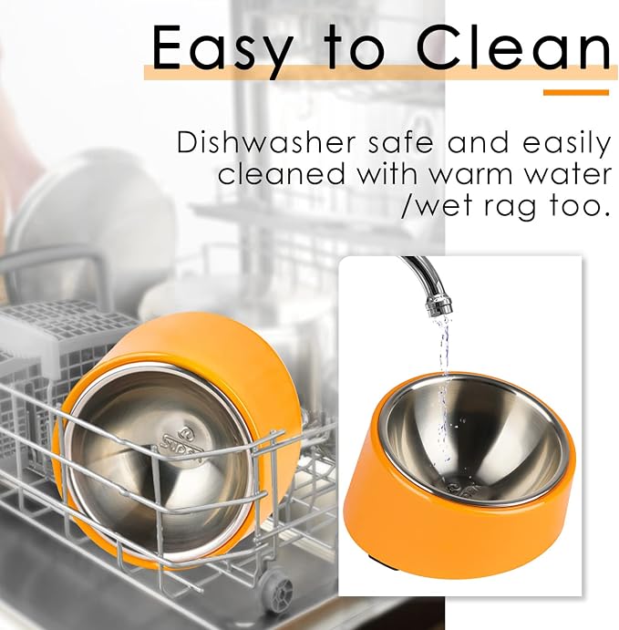 SuperDesign Mess Free 15° Slanted Bowl for Dogs and Cats, Tilted Angle Bulldog Bowl Dog Feeder, Non-Skid & Non-Spill, Easier to Reach Food S/0.5 Cup Bright Orange