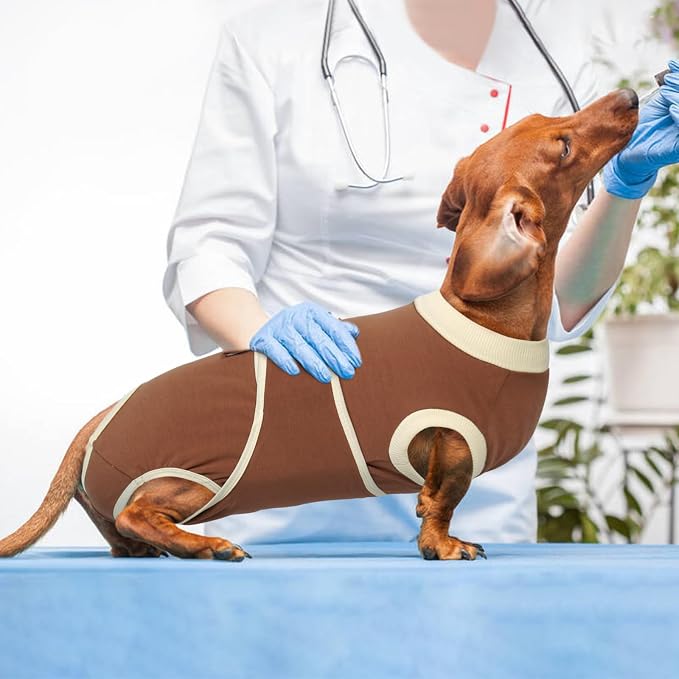 Kuoser Dog Recovery Suit, Soft & Breathable Fabric, Anti Licking, Cone Alternative, Brown, XX-Large (70+ LB)