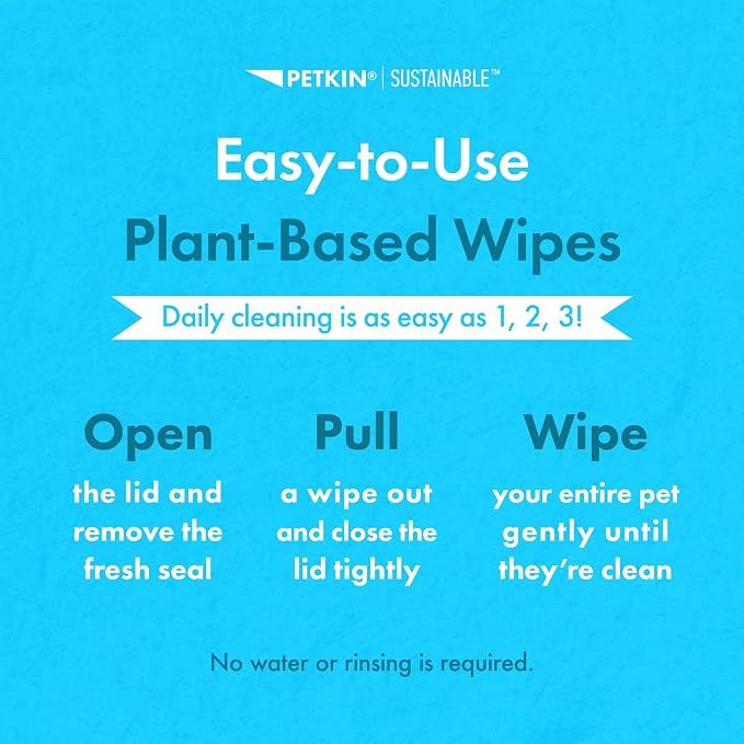 Petkin Plant-Based PetWipes, 200 Wipes, 6 Count - Biobased, Sustainable, Big & Thick Pet Wipes for Dogs & Cats - for Face, Paws, Ears, Body & Eye Area - Consciously Cleans & Conditions - Vanilla