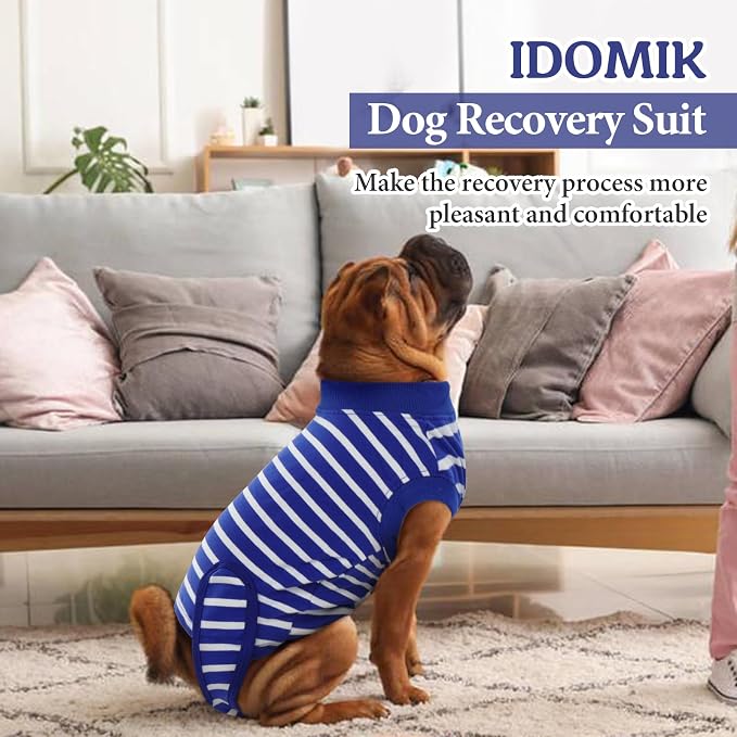 IDOMIK Dog Recovery Suit - Female Spay & Male Neuter Onesie, Soft Abdominal Wound Bandage & E-Collar Cone Alternative