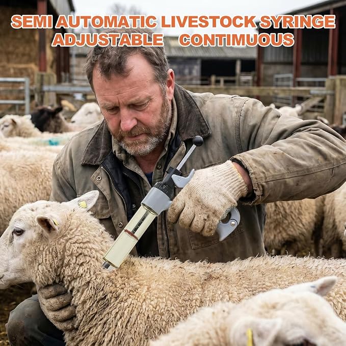 50ml Semi-Auto Repeating Livestock Syringe Gun, 5 Dose Settings | Ergonomic Grip, Clear Barrel & Luer Lock, Vet Injector for Cattle, Horses, Goats, Sheep & Pigs
