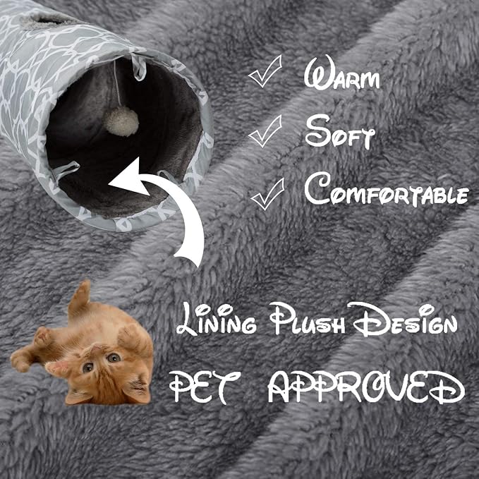 Geometric 3 Way Cat Tunnel with Plush Inside,Cats Toys Collapsible Tunnel Tube with Balls, for Rabbits, Kittens, Ferrets,Puppy and Dogs