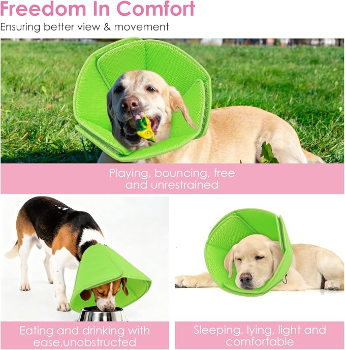 AOFITEE Dog Cones for Medium Dogs, Soft Dog Cone Collar After Surgery, Adjustable Cone for Dogs to Stop Licking, Breathable Pet E-Collar Alternative for Wound Healing(Green,Medium)
