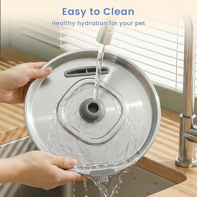Stainless Steel Cat Water Fountain, 95oz/2.8L Automatic Cat Water Dispenser with 3 Replacement Filters, Pet Fountain for Cats Dogs Indoor, Water Level Window, Quiet Water Pump