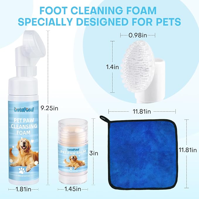 Dog Paw Cleaner Kit with Paw Balm for Dogs, Waterless Foot Cleaner for Muddy Paws, Dirt Removal, Moisturizing Care for Dry Cracked Pads, Includes Towel and 3 Soft Silicone Brushes