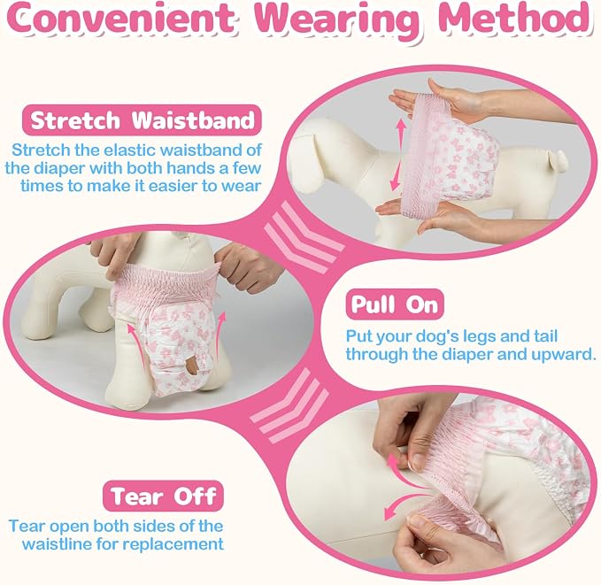 Dono Disposable Pull It Up Female Dog Diapers, 360° Stretchy Waist Puppy Diapers, Super-Absorbent Doggie Diapers with Rapid-Dry Technology Leak-Proof Design for Doggy in Heat Period, XS 10 Pcs