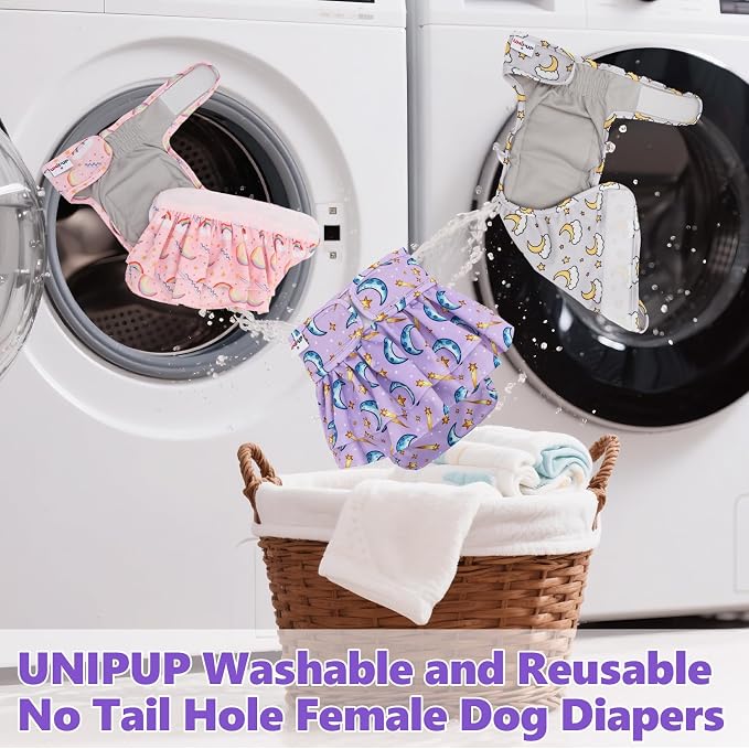 Female Dog Diapers Reusable No Tail Hole Period Panties Washable Diapers Female for Docked-Tail Frenchie French Bulldog Boston Terrier Without Tail (2 Pack Regular+2 Pack Skirts) U-WWDQB04S