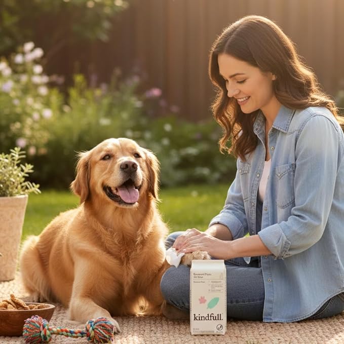 Kindfull Dog Grooming Wipes β 1 Pack (60 Wipes), Botanical Mint Scent β Gentle, pH-Balanced Pet Wipes for Paws & Fur β Plant-Based, Alcohol-Free β 7.9" x 7.7" Each