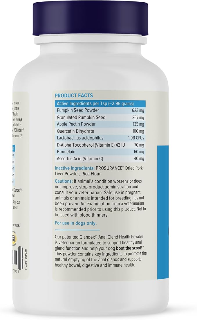 Vetnique Glandex for Dogs Anal Gland Powder, Support for Scooting & Fishy Odor, Boot The Scoot Fiber Supplement, Pumpkin Powder & Probiotics for Dogs with Digestive Enzymes (4.0 oz, Pork Liver)