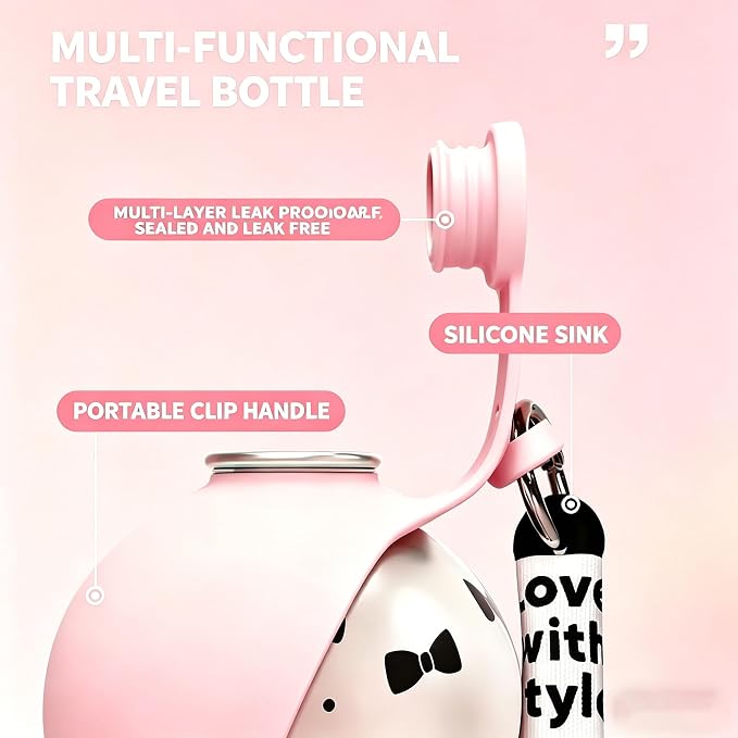 Portable Dog Water Bottle, 304 Stainless Steel Foldable Pet Water Cup, Leak-Proof Travel Water Dispenser with Foldable Silicone Bowl, 285ml Large Capacity for Dogs Cats Outdoor Walking Hiking