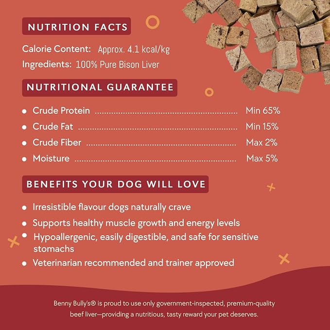Benny Bullys Bison Liver Chops Dog Treats - 243g/ 8.6oz