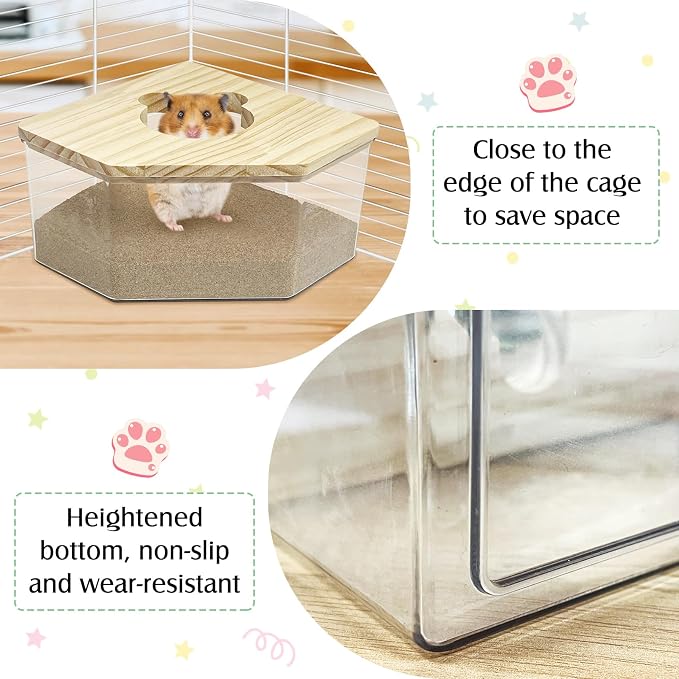 kathson Hamster Wood Ledge Platform Chewing Toys Chinchilla Cage Accessories Guinea Pig Teeth Grinding Lava Blocks Hamster Sand Bath Box Transparent Acrylic Small Animals Shower Bathtub