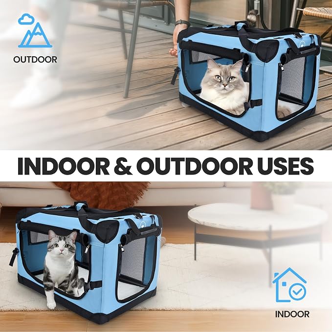 PEGIC Extra Large Cat Carrier, Teal | Soft Sided Collapsible, For Car Travel, Outdoor and Indoor Uses, Roomy Extra Large for 2 Kittens or Pets up to 50lbs