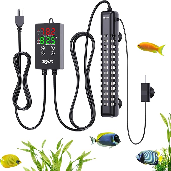 SEAOURA Aquarium Heater, 200W Fish Tank Heaters for 30-40 Gallon, Submersible Turtle Heater with LED Controller, Safety Protection & Auto Power-Off, Saltwater Freshwater