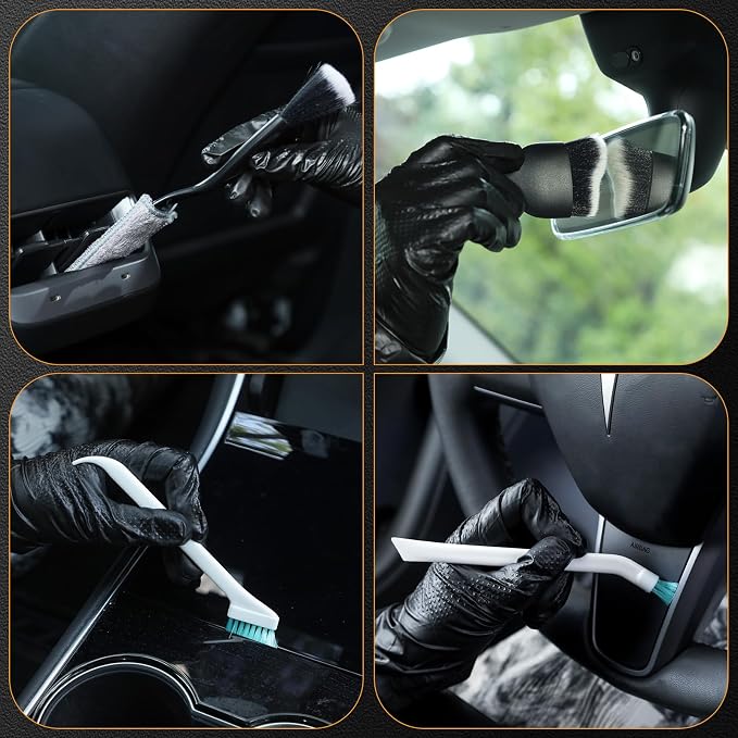 MVEQRRN 9PCS Car Detailing Brushes Set, Boar Hair Detail Brushes,Car Detailing Wheel Kit (Black) | Soft & Stiff Bristle Detail Brush, Scratch-Free Rim & Tire Cleaning Kit, Interior & Exterior Wheel Brush for Cars,Trucks,SUV