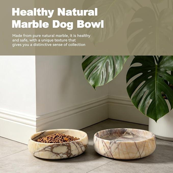 Karibiber Calacatta Marble Dog Bowl, 6lbs Weighted Dog Food Bowl, Non-Slip Large Heavy Water Bowls, Cute Purple Stone Food and Water Dish for Large Dogs, Natural Marble, Easy to Clean, Holds 6 Cups