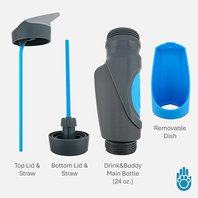 Dog Water Bottle with Bowl | Shared Hydration Bottle for Dog & Human | Leakproof, Portable for Walking, Hiking & Travel | 24 oz BPA-Free | (Blue)