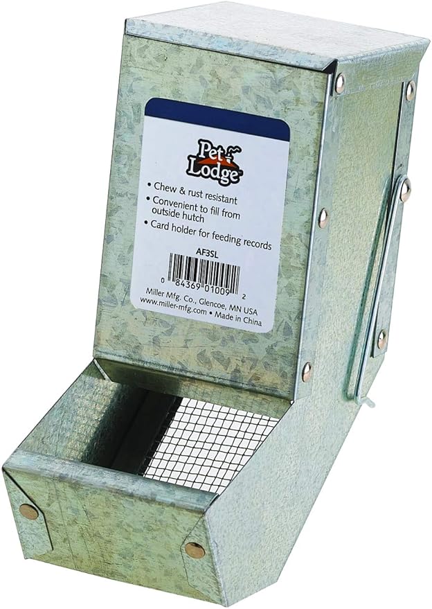 Pet Lodge® Steel Small Animal Feeder with Lid and Sifter Bottom | Cage Rabbit Feeder | Holds Several Days Worth of Food | 3 Inch