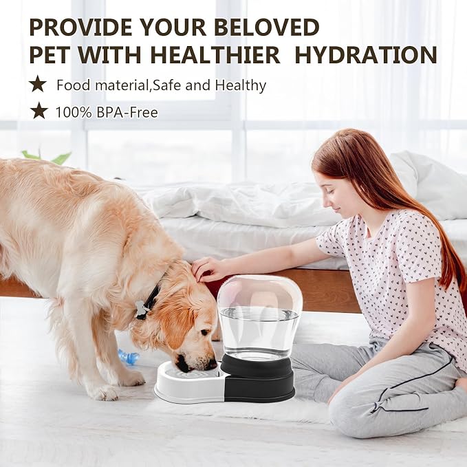 4 Liters Automatic Dog Water Dispenser, Gravity Pet Bowl Holds 2 Soda Bottles, No-Spill Cat Feeder for Large Dogs, BPA-Free & Easy Clean, Less Refills for Travel, Black