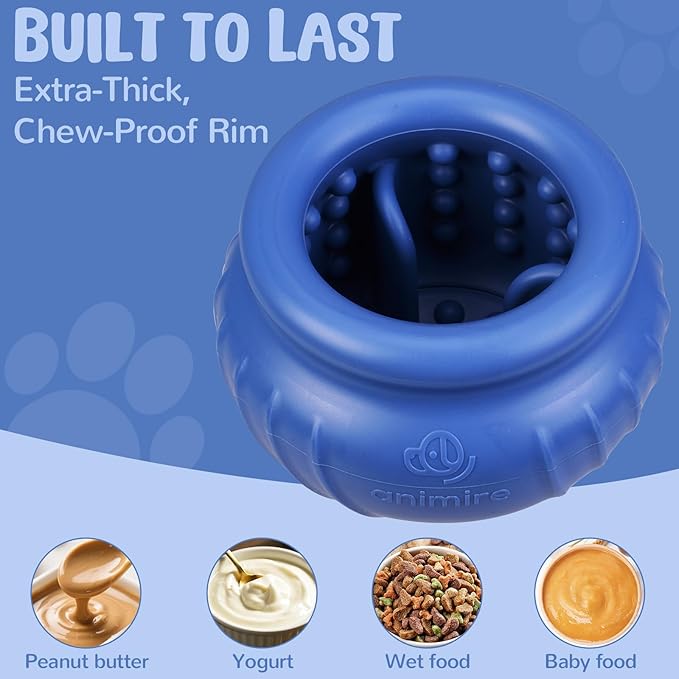 Wobbly Dog Enrichment Lick Toy, Stuffable Frozen Lick Bowl to Keep Dogs Busy, Long-Lasting Interactive Treat Dispensing Dog Toy, Silicone Fetch Catch Chew Toy(Dark Blue,L)