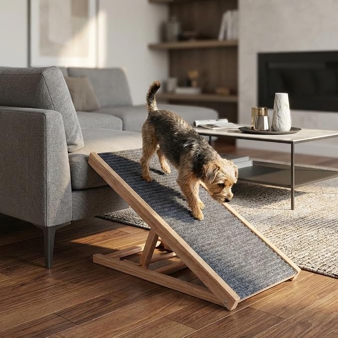 Dog Ramps for High Bed, Foldable Small to Large Dog Ramp with Non-Slip Pad for Sofa, Adjustable Height from 12'' to 16", Portable Pet Ramp to Get on Bed