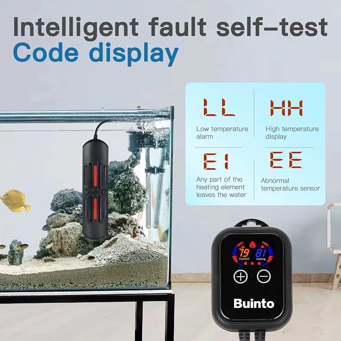 Aquarium Heater, 800W, 1200W Bold Double Quartz Tube Heater, Fast Heating, high-Definition Digital Touch Controller, Energy Saving. (Applicable to Fresh Water and sea Water) (1200W)