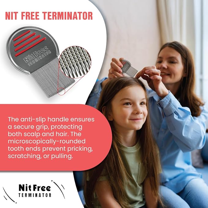 Nit Free Terminator Lice Comb - Professional Stainless Steel Comb for Effective Head Lice Treatment (Colors May Vary) (Pack of 2)