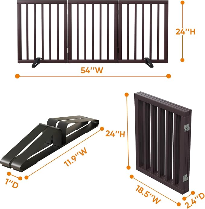 Brown 18-55" Wide Dog Gate, Bamboo Dog Gates for the House Doorways, Freestanding Pet Gates for Dogs, Doogie Puppy Fence Gate