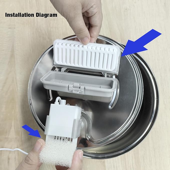 Hicuper Cat Water Fountain Filters,Replacement Filter for 108oz/3.2L Cat Fountain,10 Packs Filters & 2 Sponges Set for Stainless Steel Pet Water Fountain (Model:PET-HS001-US)
